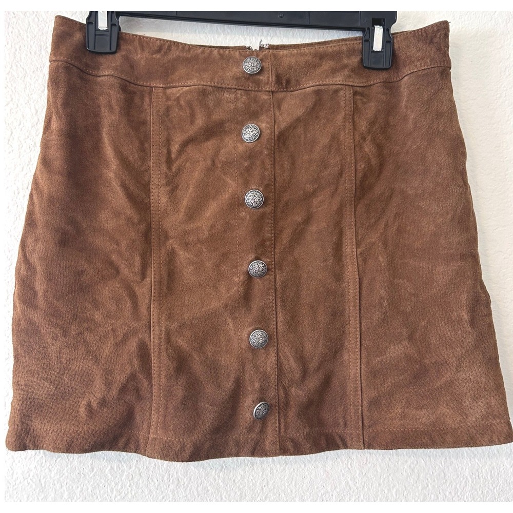 Boho Western Brown Suede Gianni Bini Mini Skirt Button Front SZ M